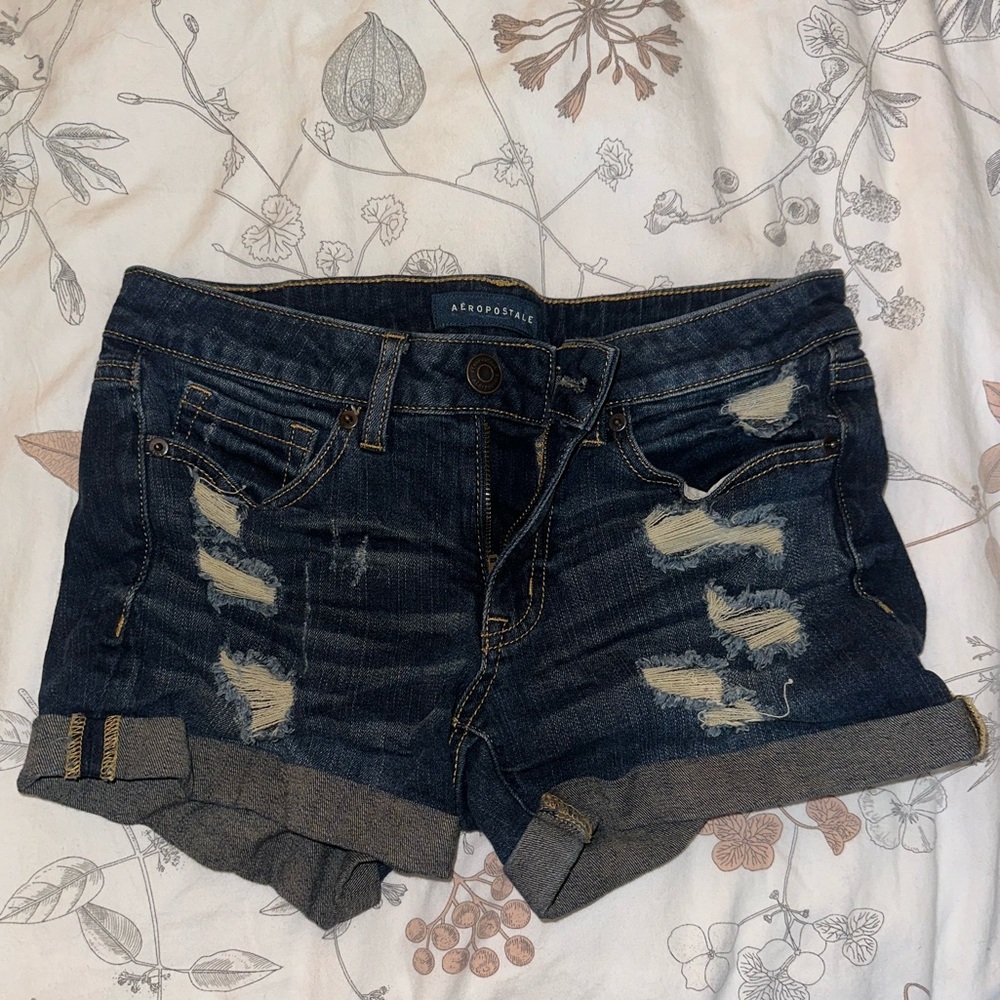 Aeropostale denim ripped low rise jean shorts